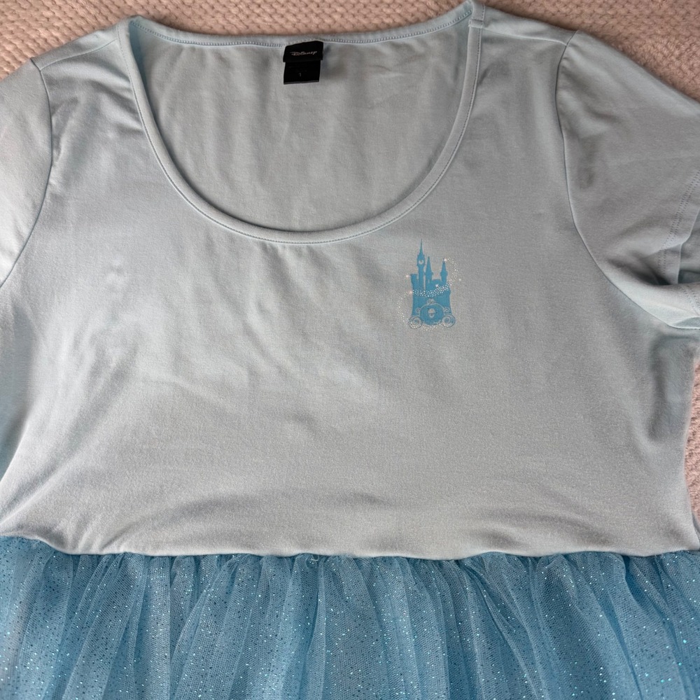 Disney Torrid Cinderella Blue Tulle Glitter Dress Womens Size 1 Castle Graphic